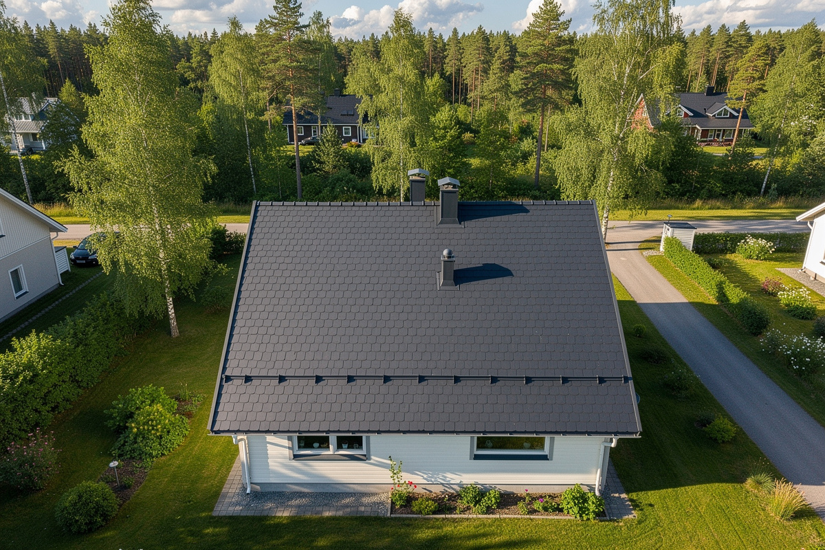 Huopakaton ja bitumikaton asiantunteva korjaus Kalvolassa tuo mielenrauhaa variables[width=1200,height=800,description=Asphalt shingle roof]