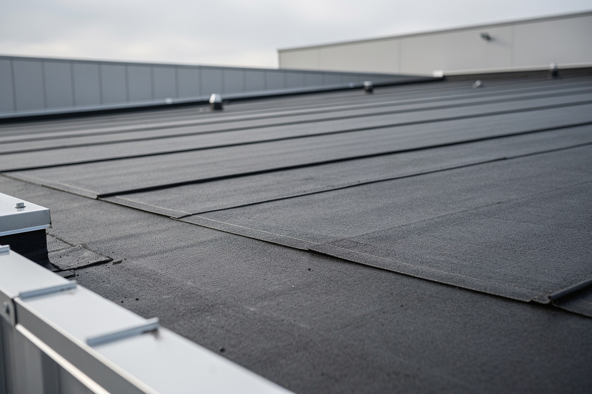 Huopakaton korjaus Jyväskylä - paikkaukset pienentävät remonttiriskiä variables[width=1200,height=800,description=Photorealistic photo of a new bitumen roof, detached house, picture taken from medium distance (showing some surroundings), not too deltailed, Nordic suburban house, no text, no logos]