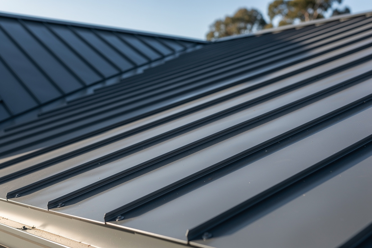 Peltikaton korjaus Juuka, asiantuntevasti ja nopeasti ilman turhia viivytyksiä variables[width=1200,height=800,description=Photorealistic photo of a metal roof, picture taken from medium distance (showing some surroundings), not too deltailed, Nordic suburban house, 0 - 1 person on the roof (choose one), wearing safety harness and helmet, No people, no text, no logos]